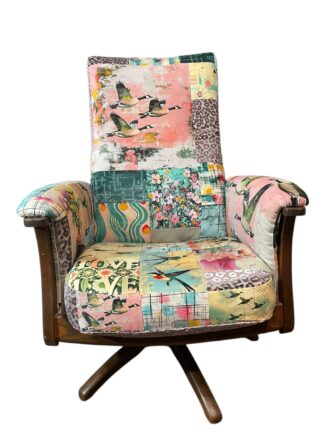Ercol Swivel Recliner in a patchwork of our bespoke fabric designs